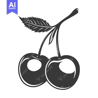 Premium design asset: Two cherries connected by stems with a detailed green leaf