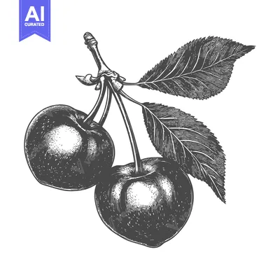 Aset premium populer: A Hand Drawn Illustration Of Cherries On A Branch