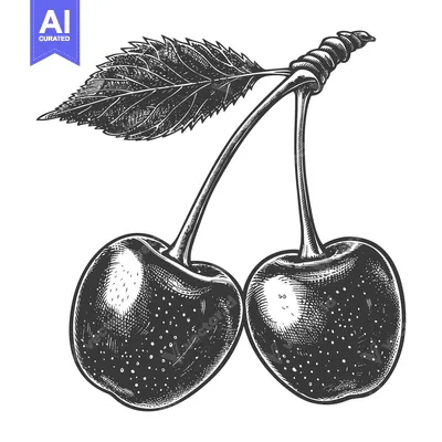 Popular premium asset: Two Cherries with a Leaf and Stem Illustration