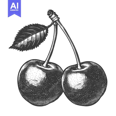 Premium design asset: Two Cherries With Stem and Leaf Illustration