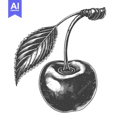 Aset premium populer: A Single Cherry with Stem and Leaf Illustration