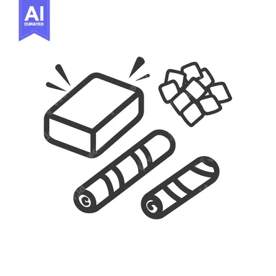 Aset desain premium: A graphic illustration shows a collection of various food items