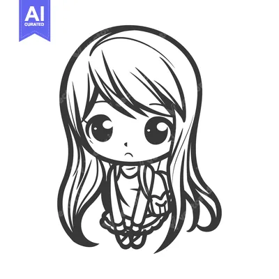 Premium design asset: A cartoon image of a small girl with long flowing hair