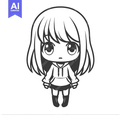 Aset desain premium: Adorable animated girl character with large eyes and cute appearance
