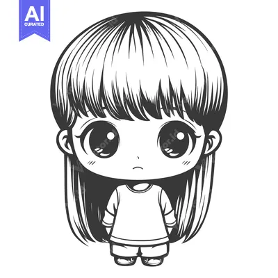 Popular premium asset: A monochrome cartoon drawing of a cute anime styled girl