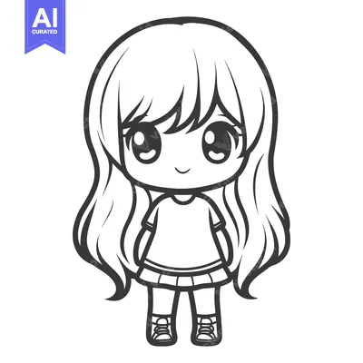 Aset desain premium: A simple cute cartoon illustration of a little girl standing