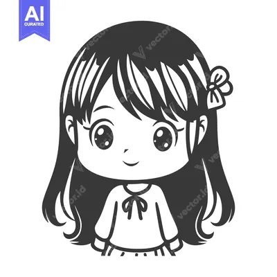 Aset desain premium: A happy adorable young girl with long hair wearing a bow