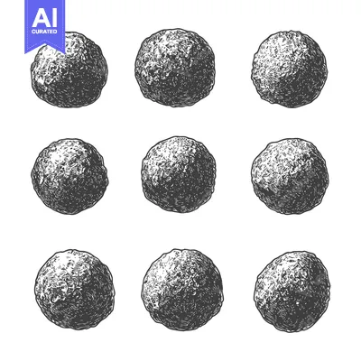Aset premium populer: Nine Detailed Engravings of Round Food Items