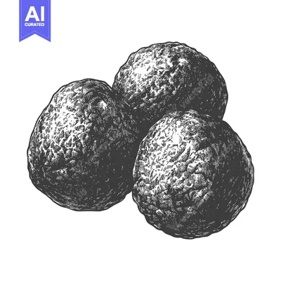 Aset desain premium: Three Dark Round Fruits Arranged Together