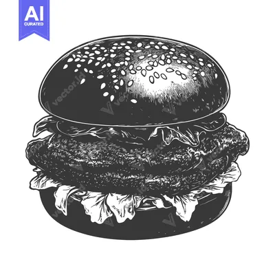 Aset desain premium: Delicious Black and White Burger Illustration