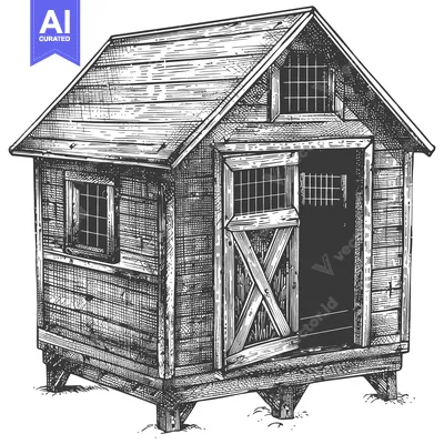 Aset premium populer: A Rustic Wooden Chicken Coop Design Illustration
