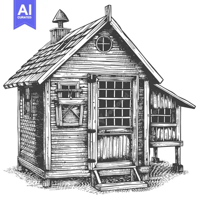 Aset premium populer: A Detailed Drawing Of A Rustic Wooden Cabin