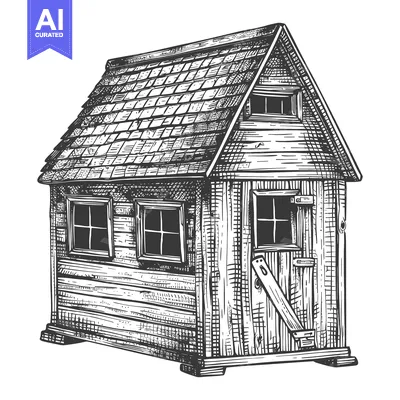 Aset desain premium: A Detailed Illustration Of A Wooden Play House