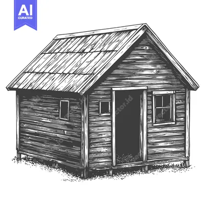 Premium design asset: Rustic Wooden Cabin Simple Country Structure