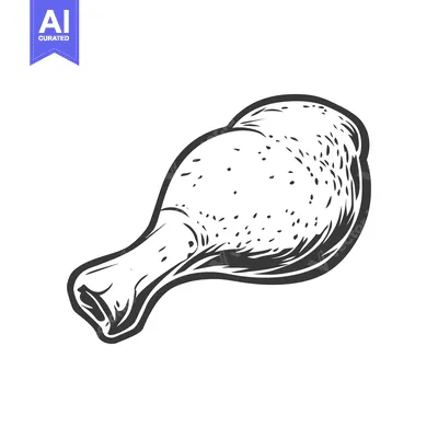 Aset premium populer: A black and white drawing of a chicken drumstick