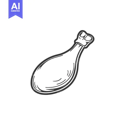 Aset desain premium: A stylized black and white illustration of a cooked chicken drumstick