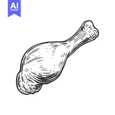 Popular premium asset: A monochromatic detailed artistic illustration of a cooked poultry dru