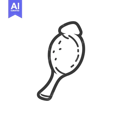 Aset desain premium: An illustrated line drawing shows a piece of poultry