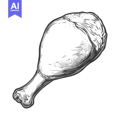 Premium design asset: A monochrome artistic illustration of a roasted chicken leg