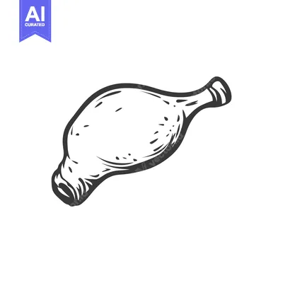 Premium design asset: A drawn illustration of a single chicken leg on white background
