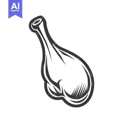 Aset premium populer: A simple black and white illustration depicts a chicken drumstick