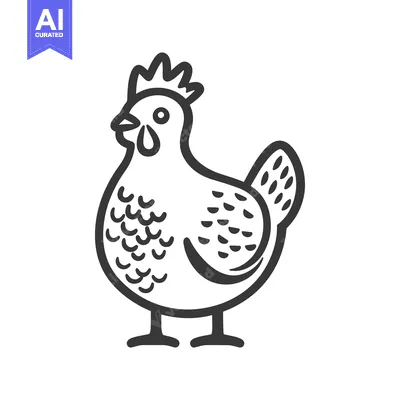Aset premium populer: A simple black and white illustration of a farmyard chicken