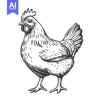 Aset desain premium: A Detailed Black And White Vector Illustration Of A Chicken