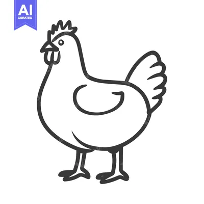 Aset premium populer: A simplistic line art illustration depicting a standing chicken