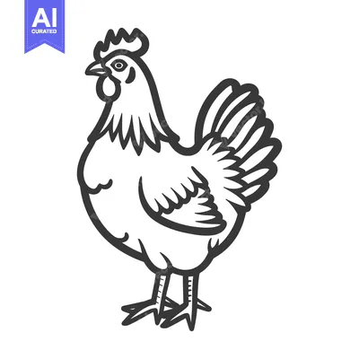Popular premium asset: A detailed black and white illustration of a male farmyard chicken