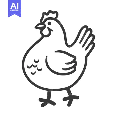 Aset desain premium: An illustrated image of a cheerful chicken is standing upright