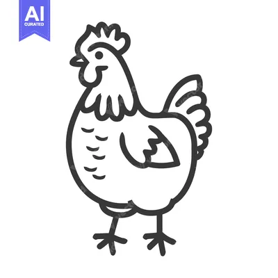 Aset premium populer: A simple line drawing showing a standing chicken illustration