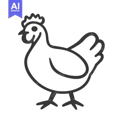 Aset desain premium: A simple line drawing illustration of a chicken standing proudly