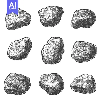 Premium design asset: Nine Irregularly Shaped Stones Drawn in Ink