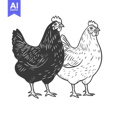 Aset premium populer: Two stylized chickens in black and white illustration posture side by