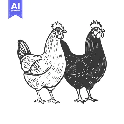 Aset desain premium: Two stylized hen illustrations are presented against a blank white bac