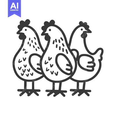 Premium design asset: Three stylized chickens depicted together in a minimalist illustration