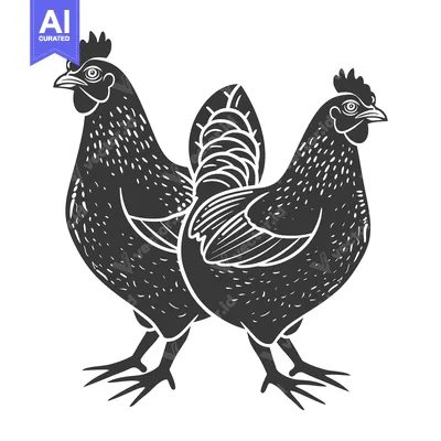 Aset premium populer: Two stylized black chickens standing side by side facing different dir