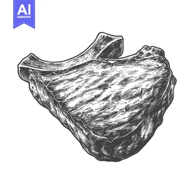 Aset desain premium: A Detailed Engraving Of A Grilled Steak