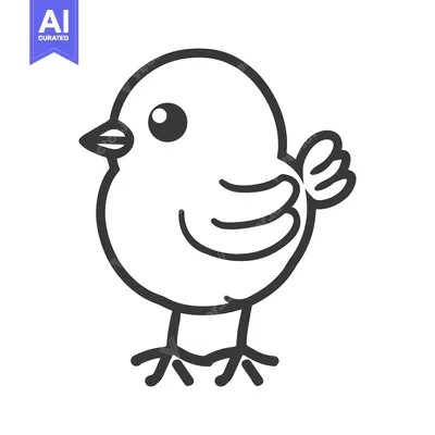 Aset desain premium: A simple line drawing of a small happy cartoon bird