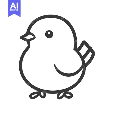 Aset premium populer: A simple black and white cartoon illustration of a small bird