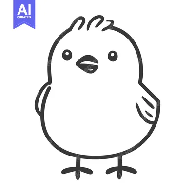 Aset premium populer: A simple black and white drawing of a small bird