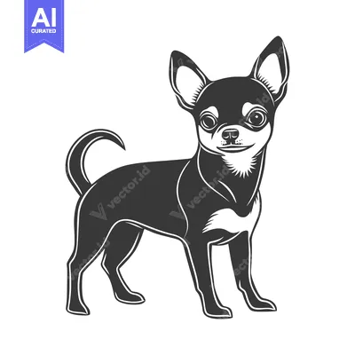 Aset desain premium: A stylized monochrome illustration of a small dog standing upright
