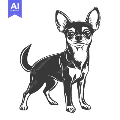 Aset desain premium: A stylized black and white illustration of a small dog