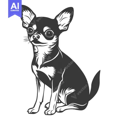 Aset desain premium: A black and white illustration of a small sitting dog
