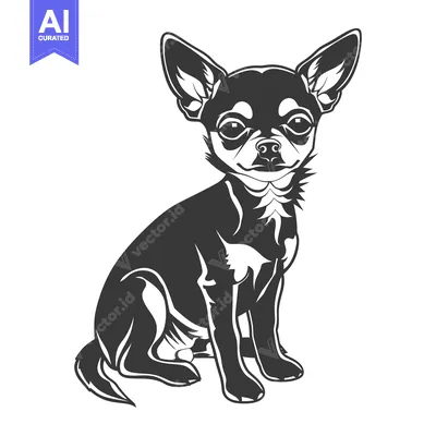 Aset desain premium: A small black and white sitting dog with large pointed ears