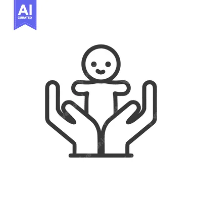 Popular premium asset: Minimalist Icon: Protective Hands Holding Smiling Baby, Symbolizing Ca