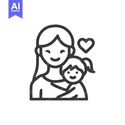 Popular premium asset: Loving Mother Embracing Daughter with Heart, Line Art Icon