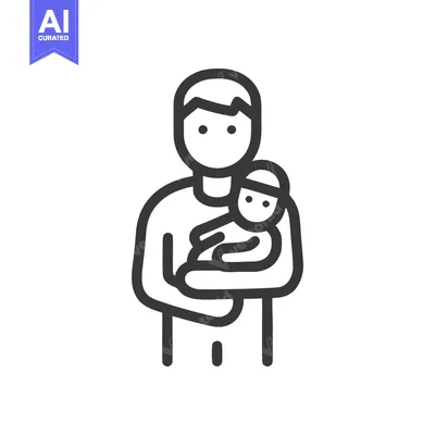 Aset premium populer: Minimalist Icon of Father Holding Baby, Line Art, Family Love