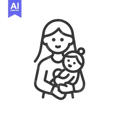 Aset premium populer: Minimalist Mother and Baby Icon: Line Art Illustration of Maternal Lov
