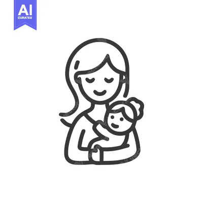 Aset desain premium: Minimalist Line Art: Mother Holding Baby with Love and Tenderness